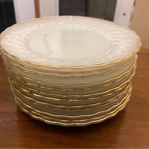 Vintage MCM Fire King Swirl Pattern Milk Glass Gold Trim Side Plates (Set of 12)